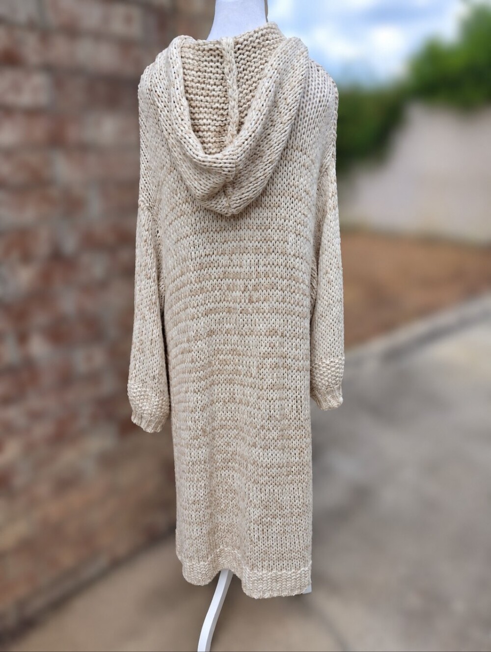 Free People Neutral Chunky Knit Hooded Longline Midi Cardigan Duster Size Small - Picture 7 of 16